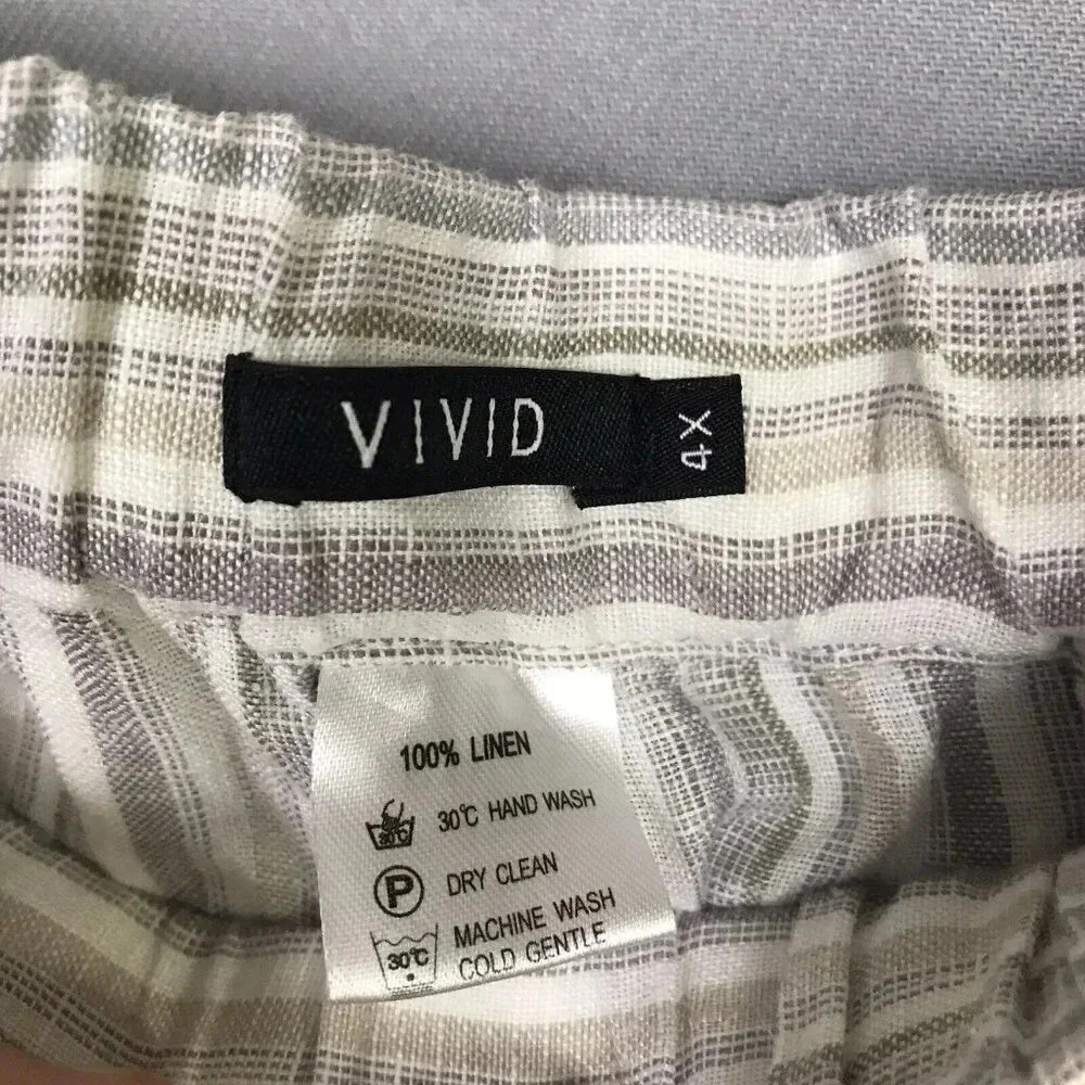 Vivid 100% Linen Wide Leg Pants Women Size 4X Pockets Drawstring Elastic Waist - Picture 9 of 16